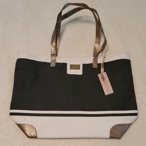 Thursday Friday Black and White Tote with Gold Accents